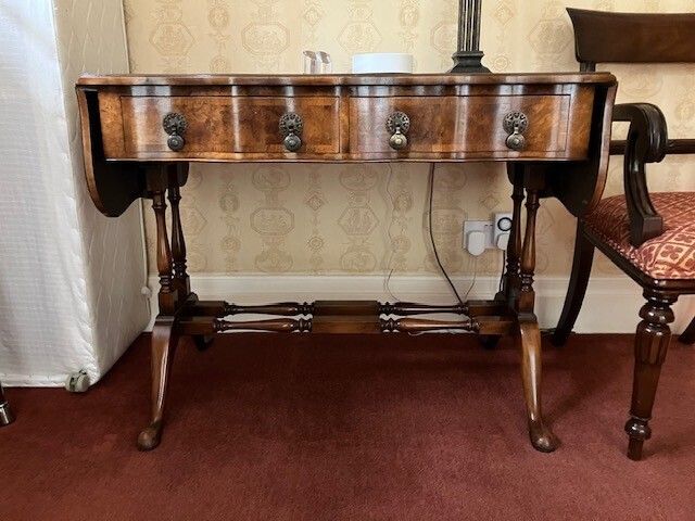 Antique Burr Walnut Side Table With Extendable Sides photo furniture