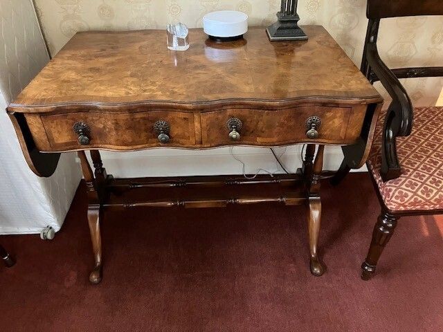 Antique Burr Walnut Side Table With Extendable Sides photo for sale