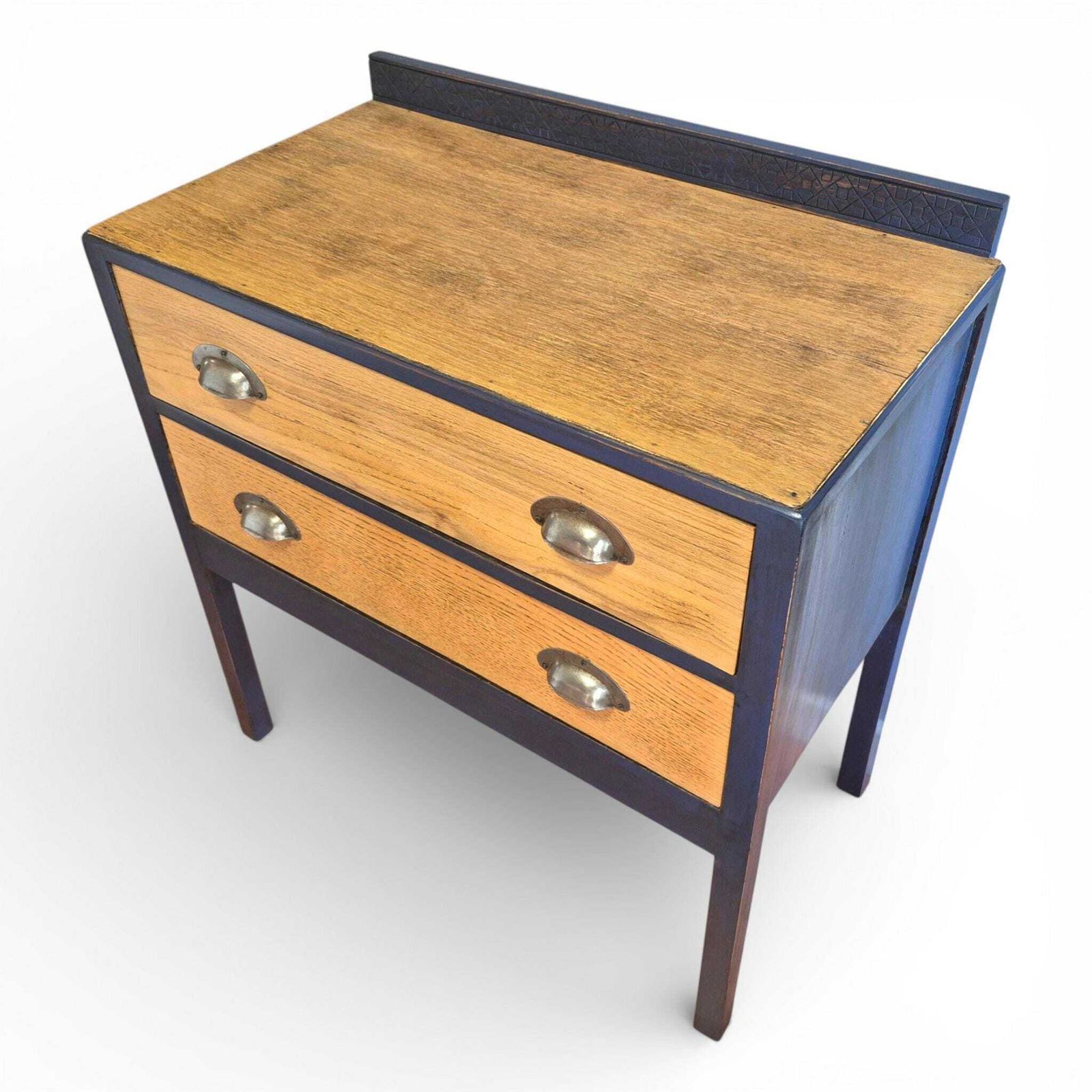 photo vintage Vintage Oak Console Cabinet With Storage | Rustic Entryway Furniture Industrial Style