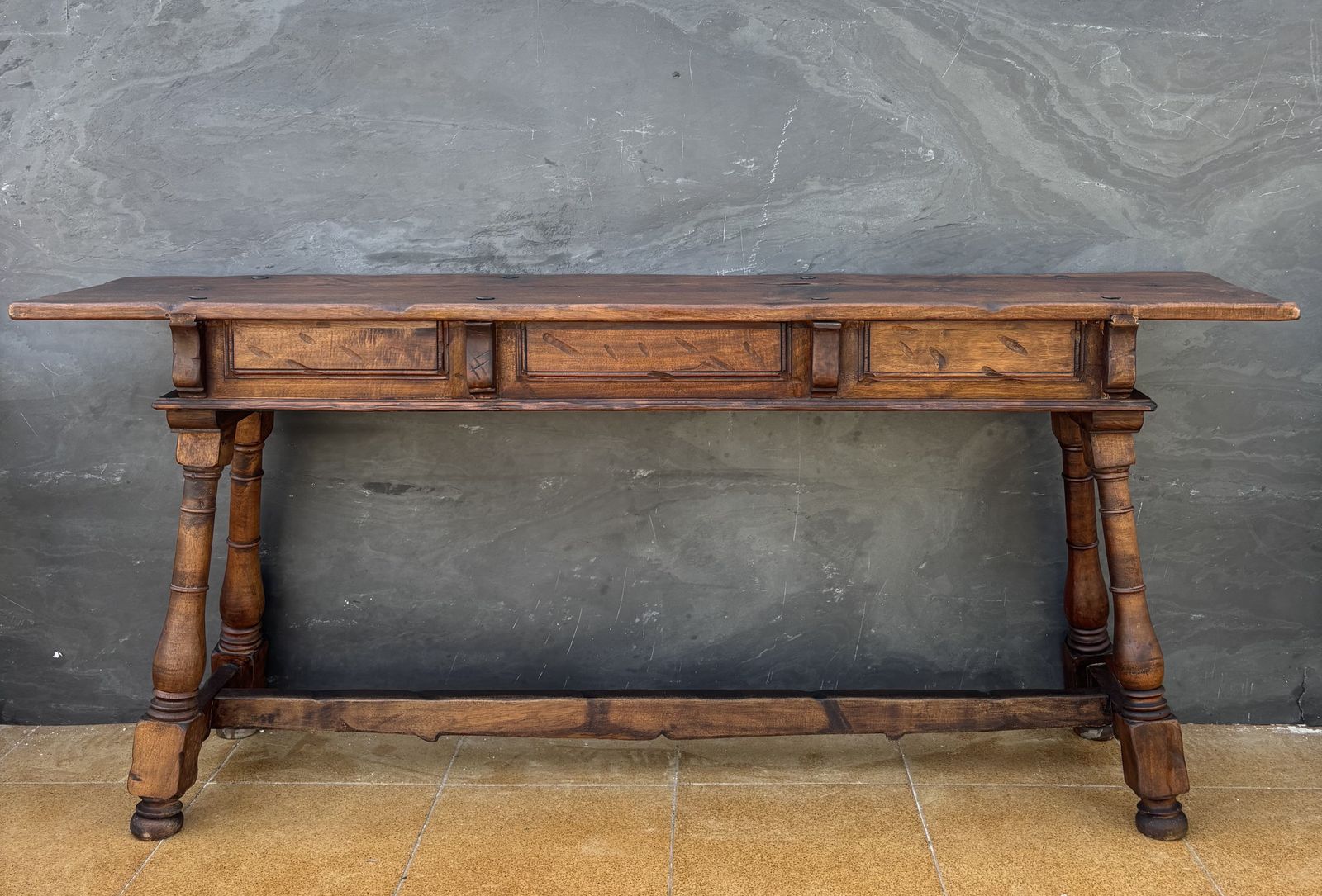 Spanish Renaissance Revival Three Drawer Console Table, Early 20th Century photo Furniture