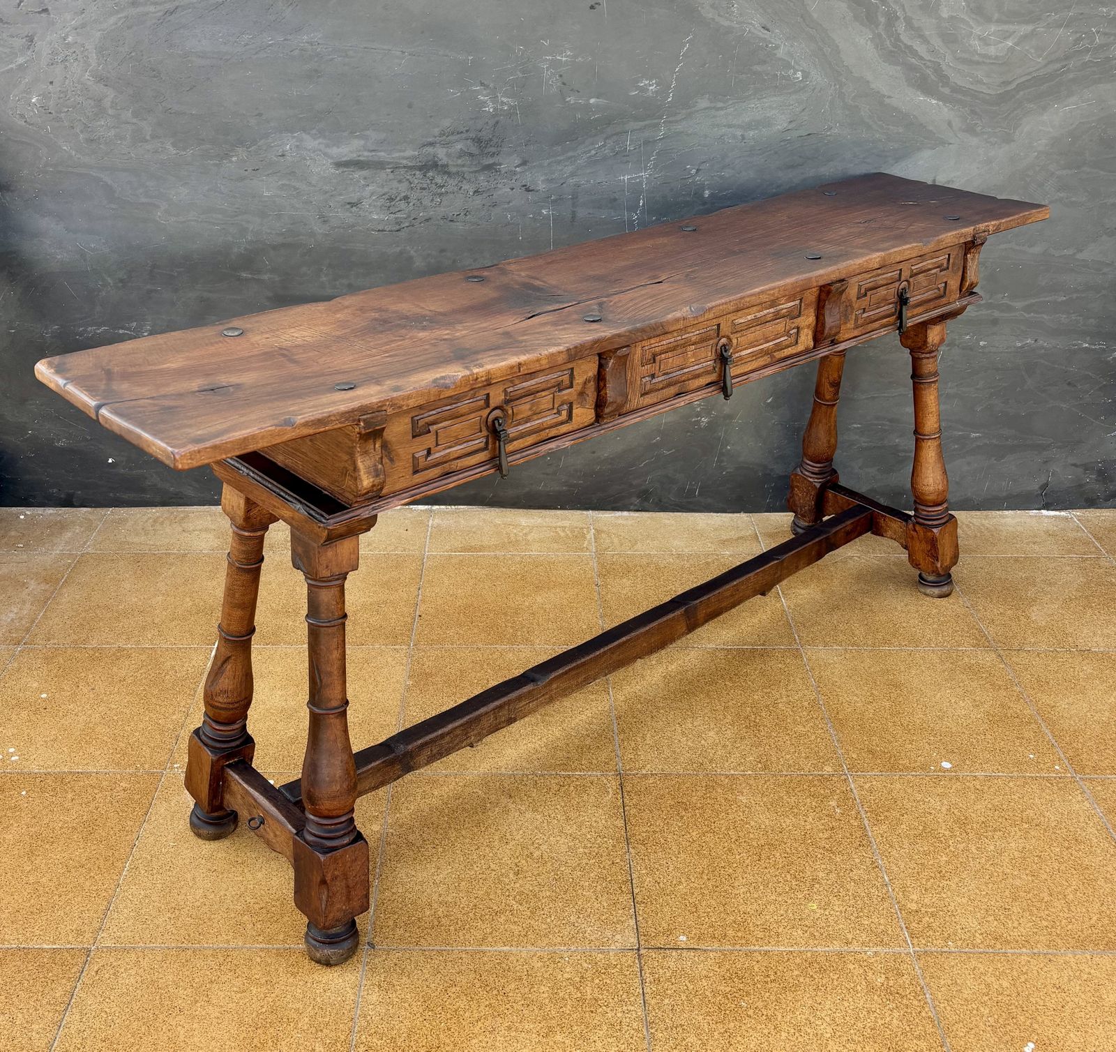 3660.0 Spanish Renaissance Revival Three Drawer Console Table, Early 20th Century photo