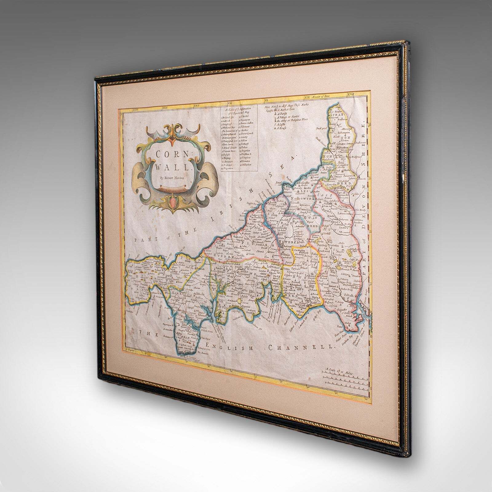 Antique Framed Cornwall Map, English, Atlas Cartography, Robert Morden, C.1700 photo for sale