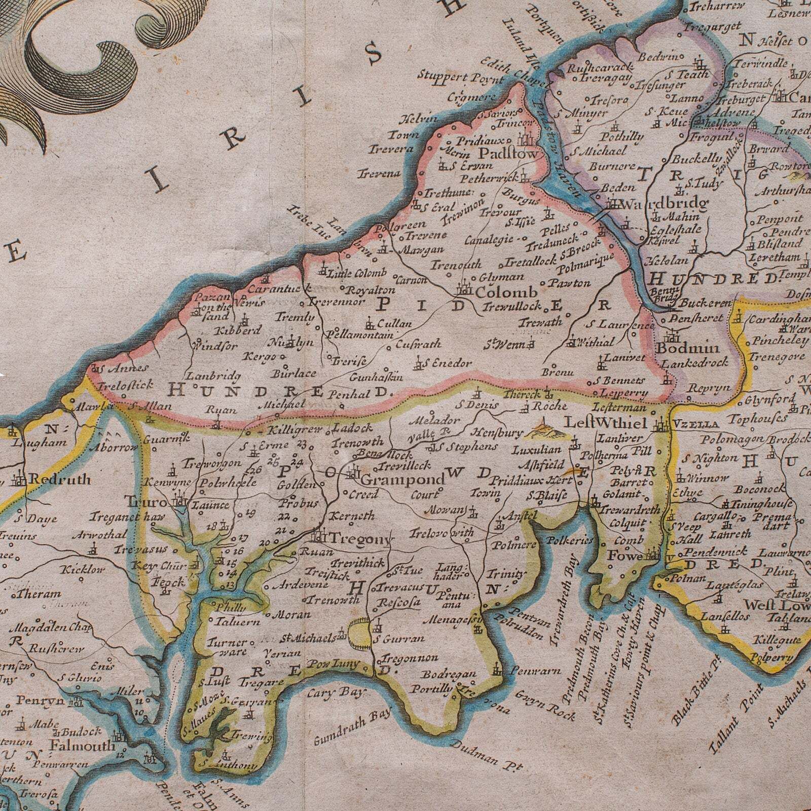 Antique Framed Cornwall Map, English, Atlas Cartography, Robert Morden, C.1700 photo buy