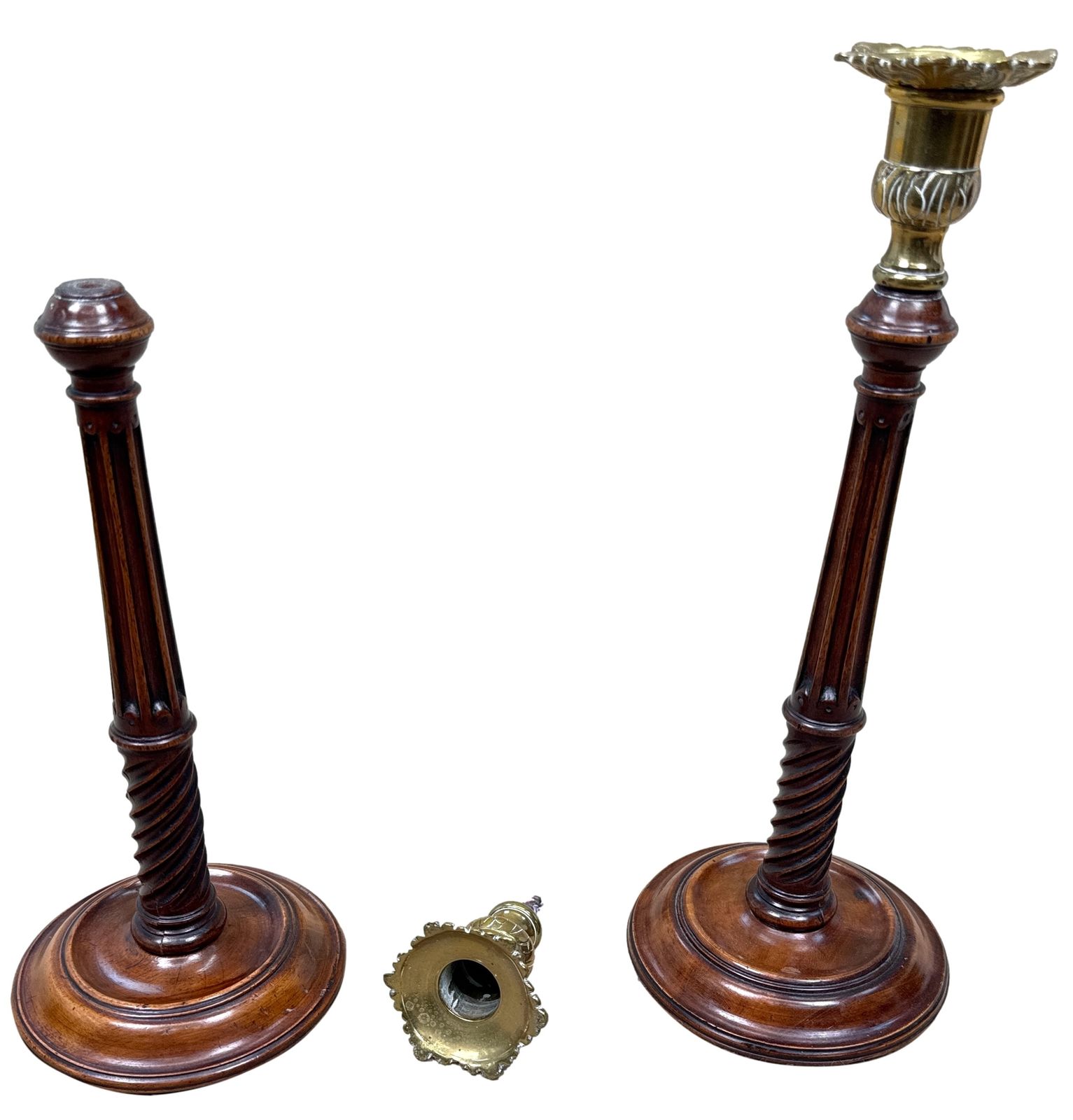 18th Century Mahogany & Brass Candlesticks (England, Circa 1760) photo Home Decor