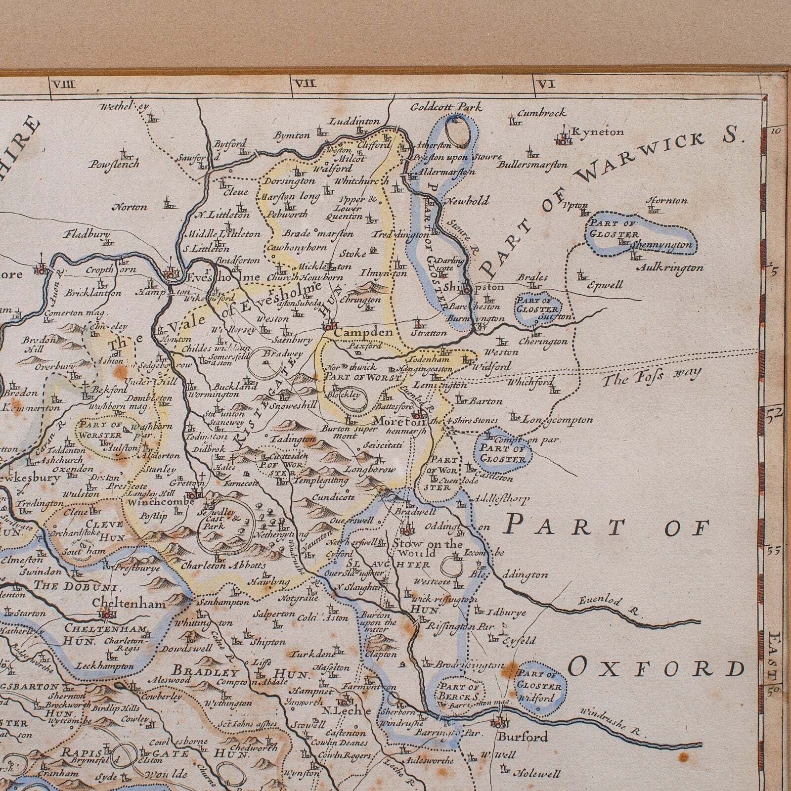 Antique Framed Gloucestershire Map, English Atlas Engraving, Cartography, C.1700 photo vinterior