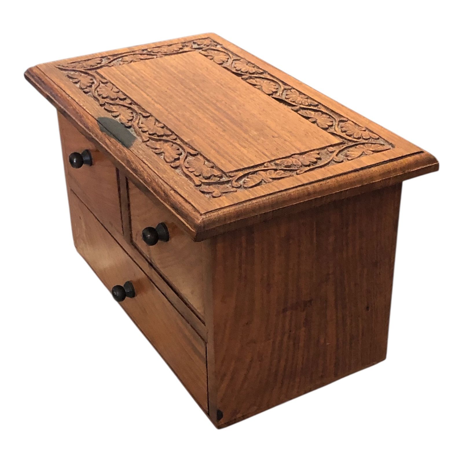 Handsome Vintage Miniature Hardwood Chest photo for sale