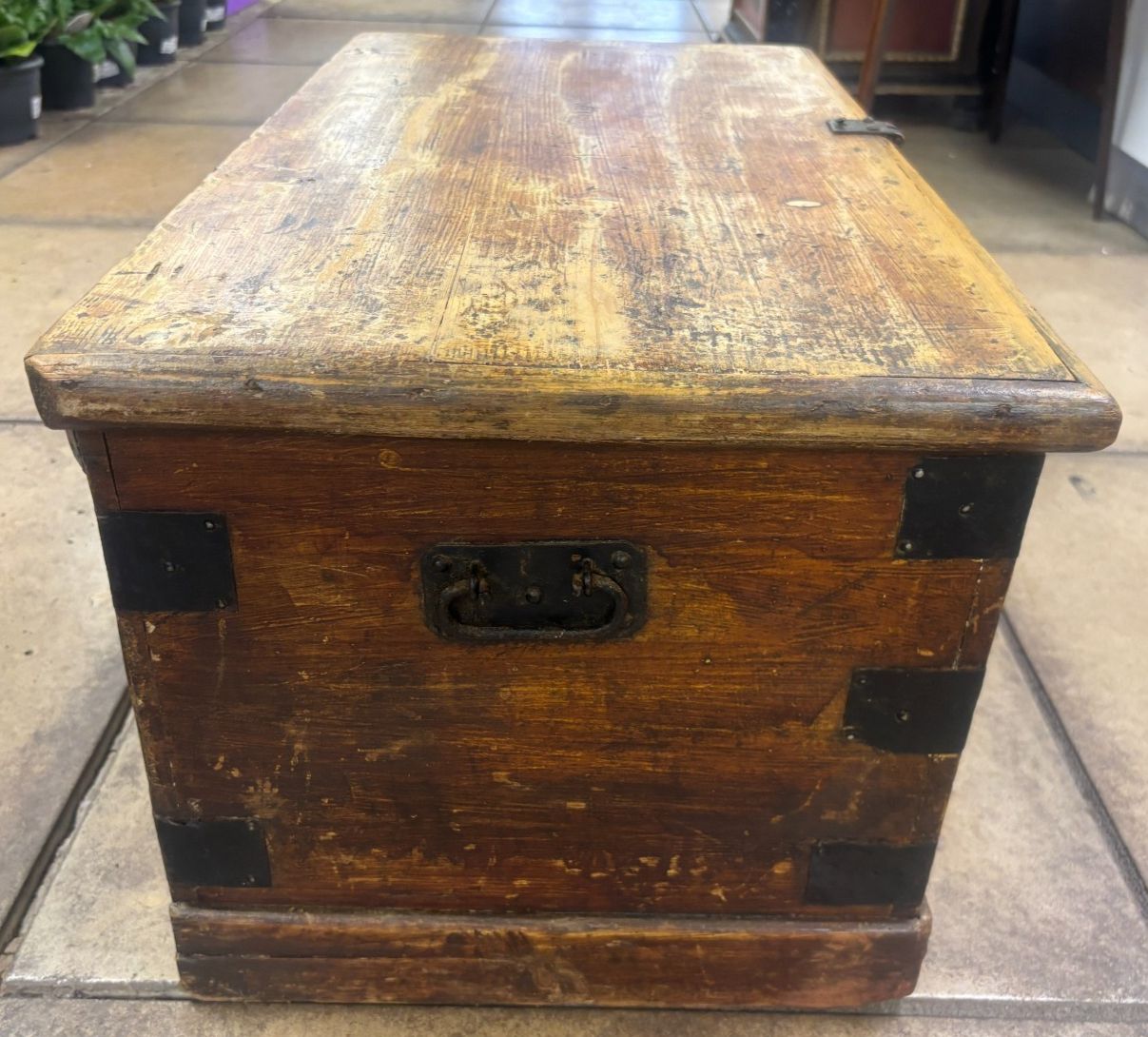 Antique Industrial Metal Bound Wooden Storage Trunk photo buy