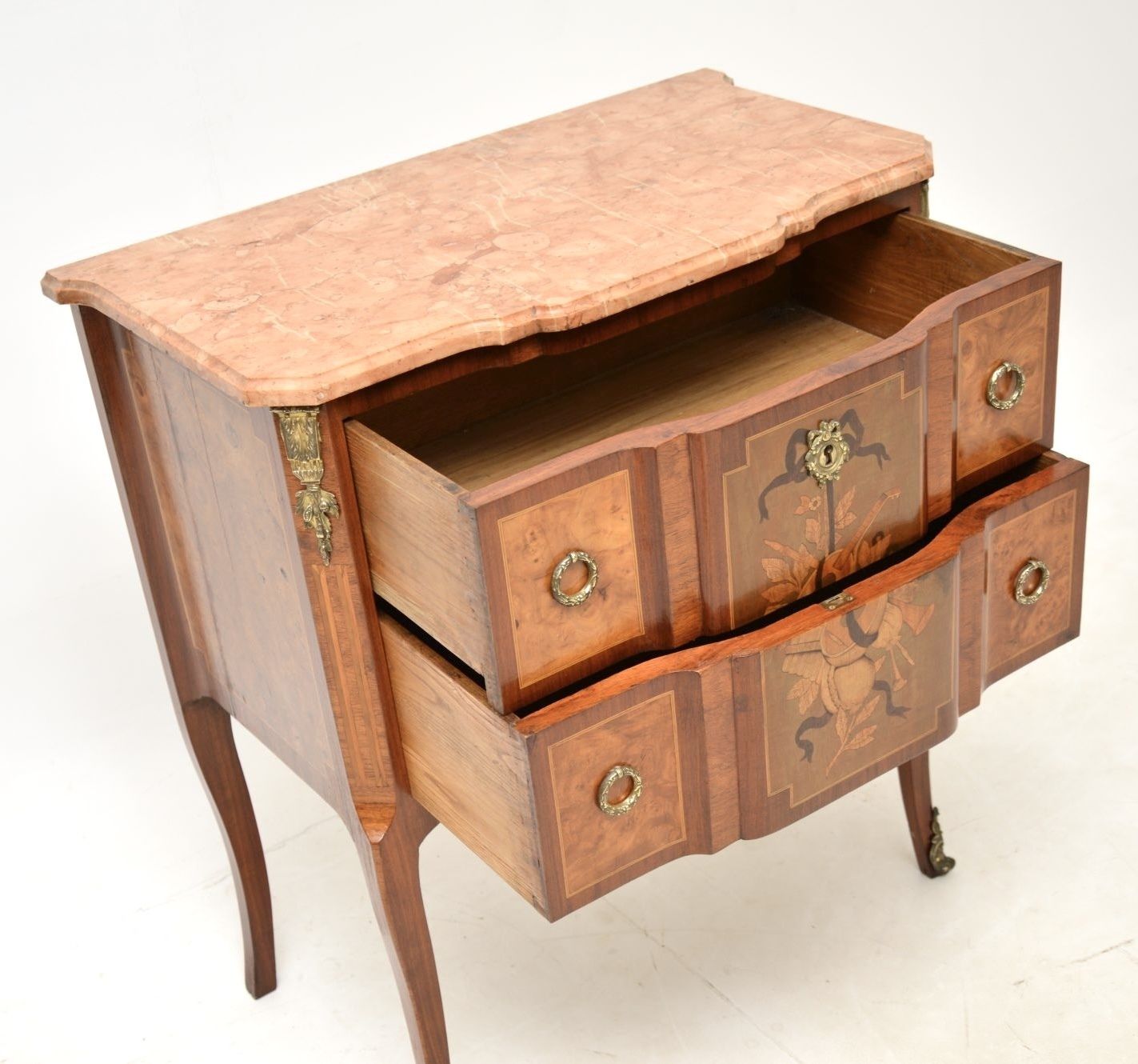 photo furniture Antique French Marble Top Inlaid Commode