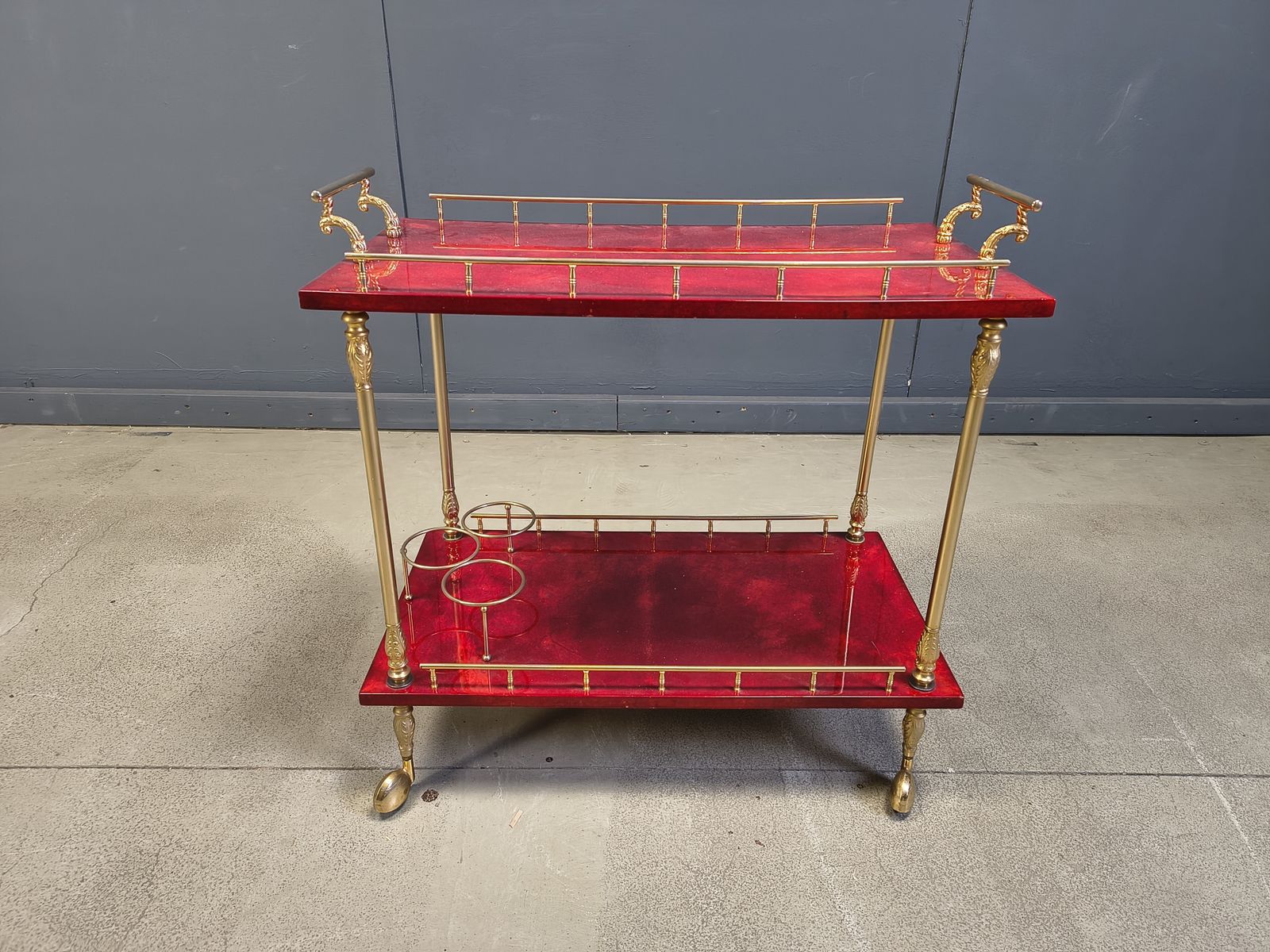 Rare Italian Lacquered Goatskin / Parchment Serving Bar Cart By Aldo Tura, 1960s