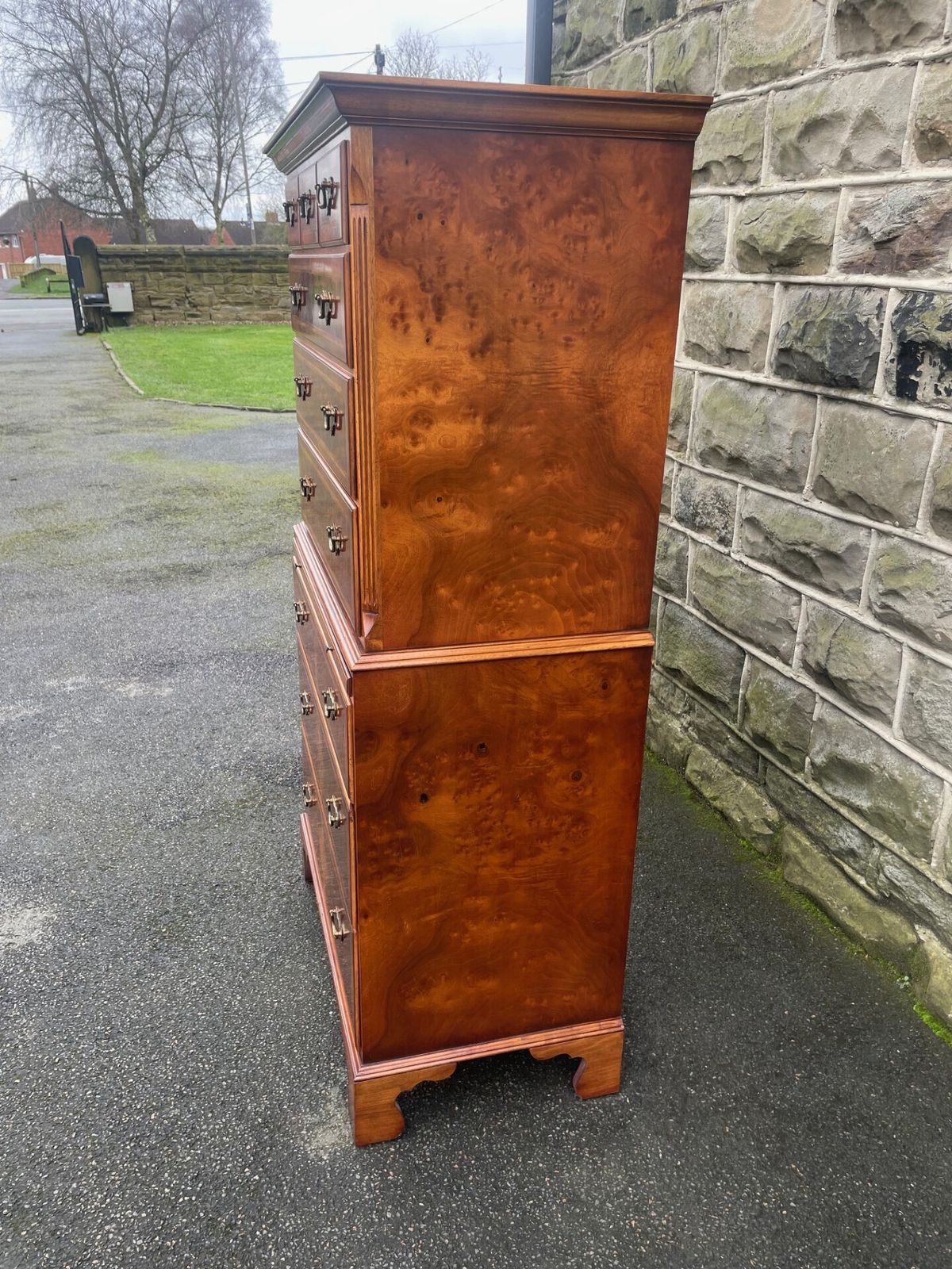 Quality Inlaid Burr Walnut Chest On Chest Tallboy photo buy
