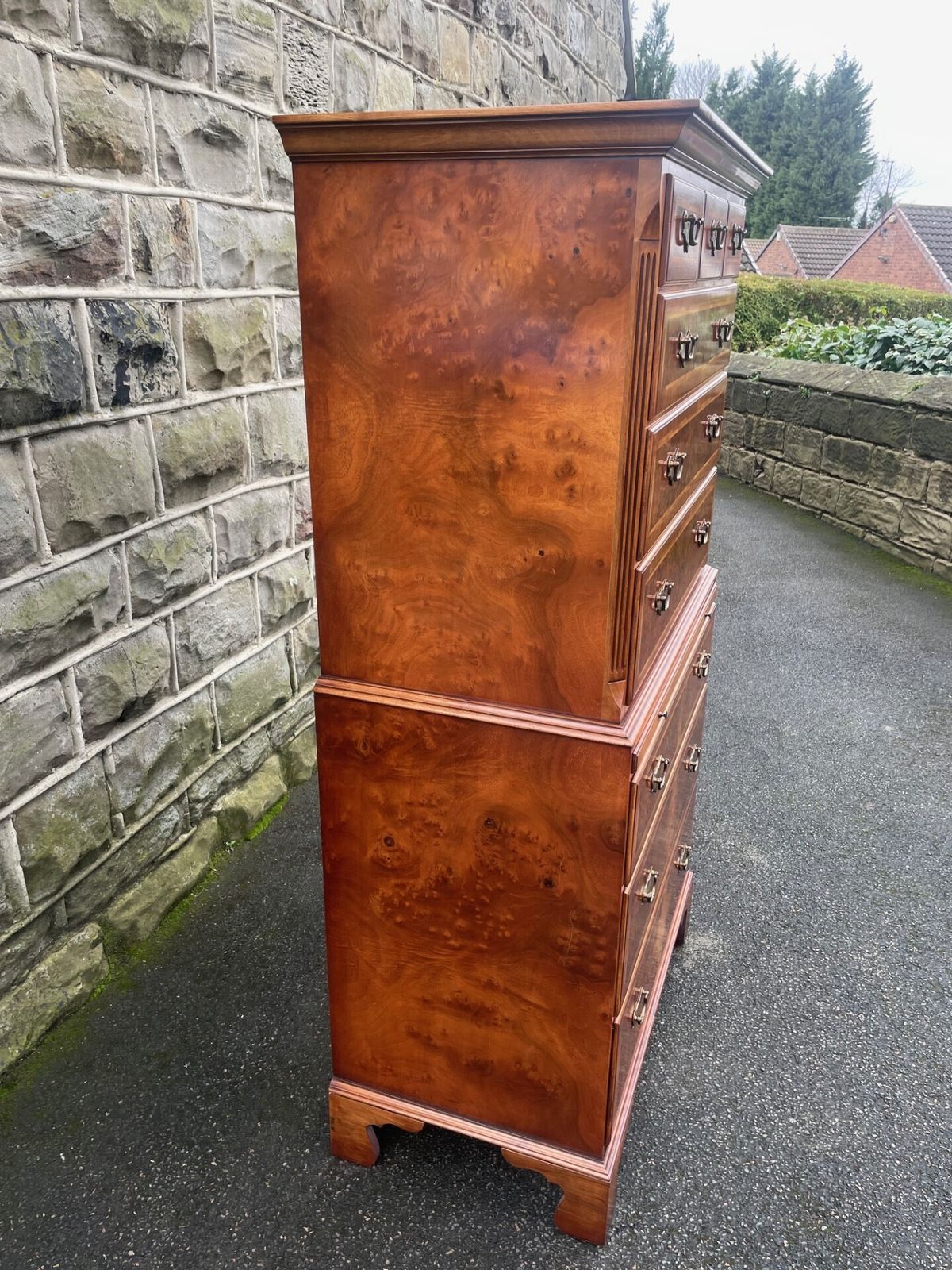 photo furniture Quality Inlaid Burr Walnut Chest On Chest Tallboy