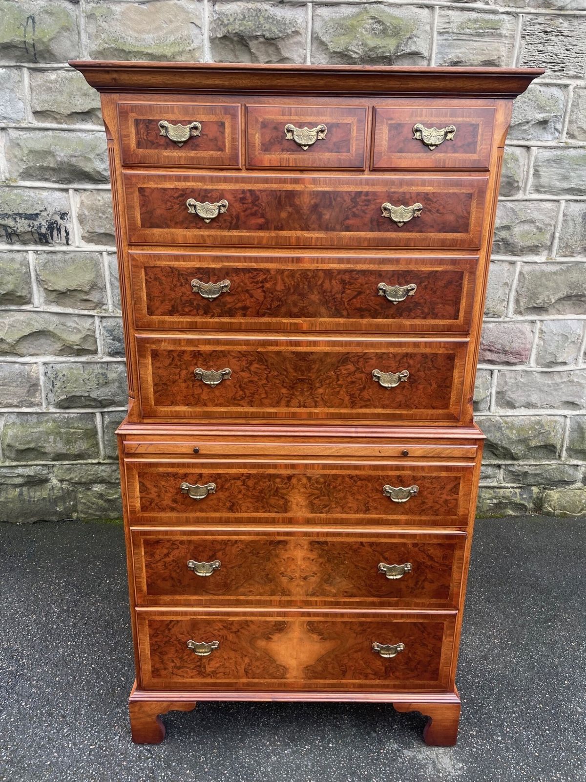 Quality Inlaid Burr Walnut Chest On Chest Tallboy