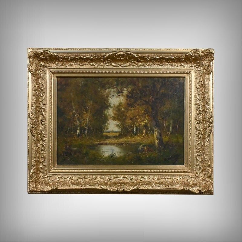 Painting "Pond Under The Woods" Signed A. Salvignac – Early 20th Century