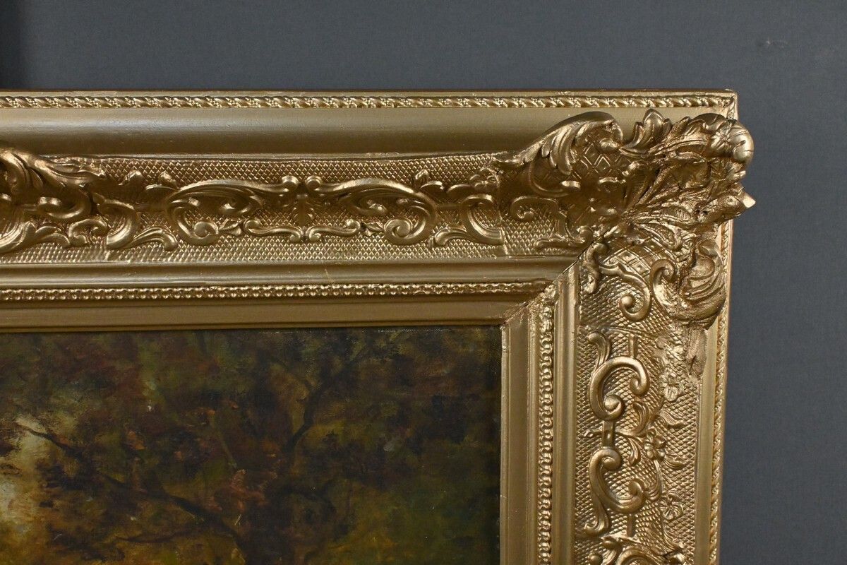 photo vinterior Painting "Pond Under The Woods" Signed A. Salvignac – Early 20th Century