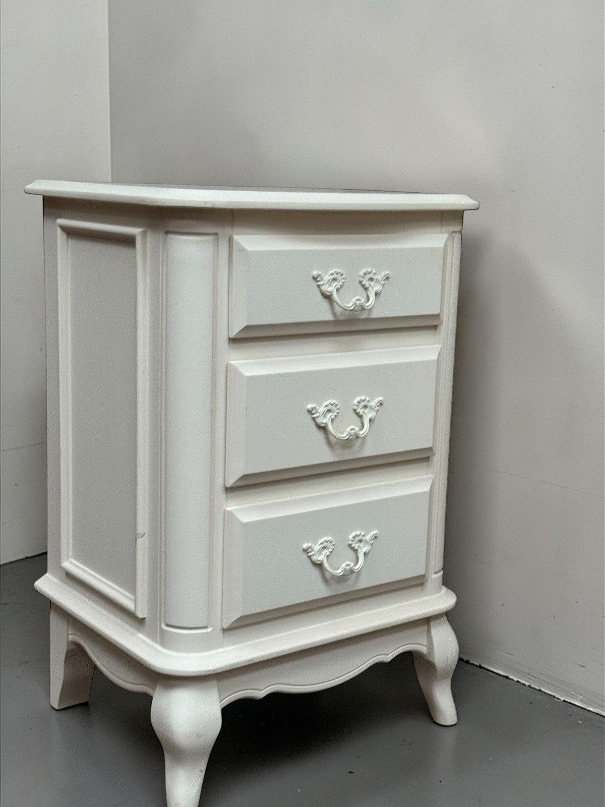 Pair Of Laura Ashley Provençale Dove Grey Bedside Chest Of Drawers Rococo Style photo for sale