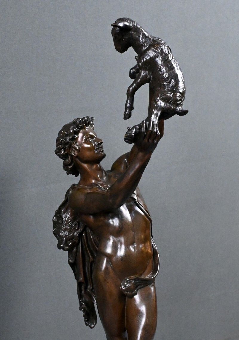 Important Bronze Sculpture "Faun Playing With A Kid" Signed Gumery – Second Half Of The 19th Century photo vinterior