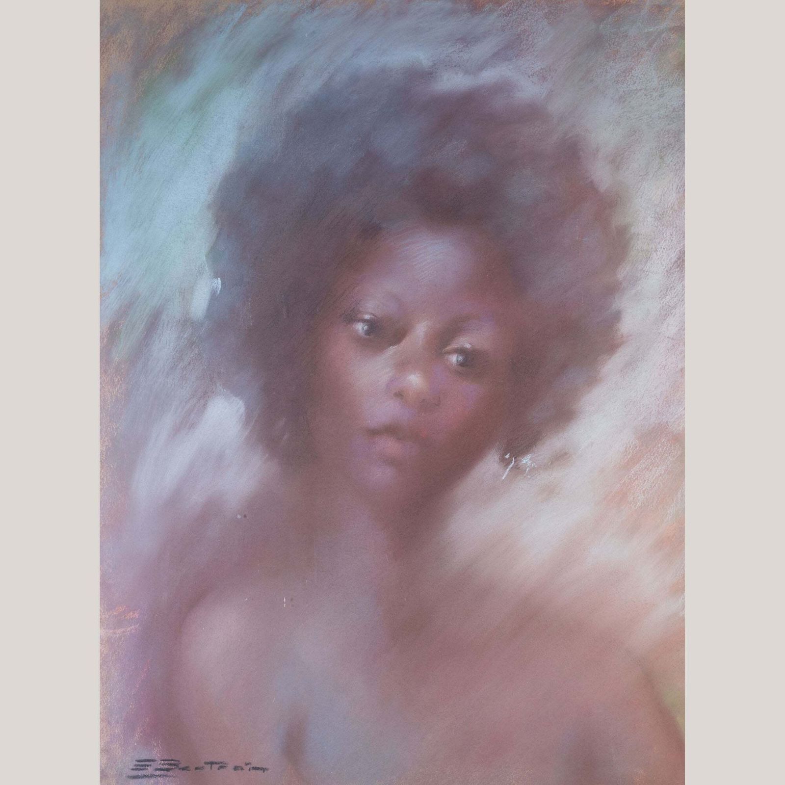 Vintage Pastelportret Van Een Jonge Vrouw – Gesigneerd