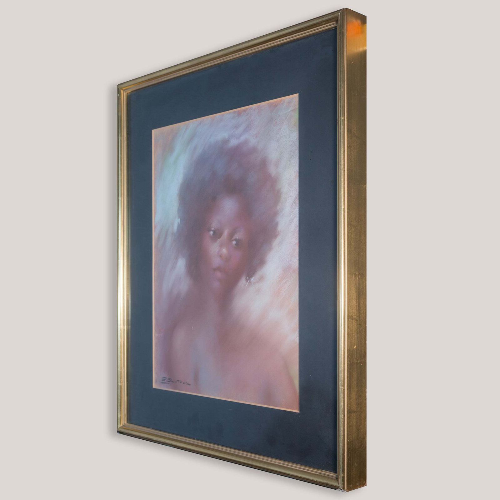 Vintage Pastelportret Van Een Jonge Vrouw – Gesigneerd photo Kunst