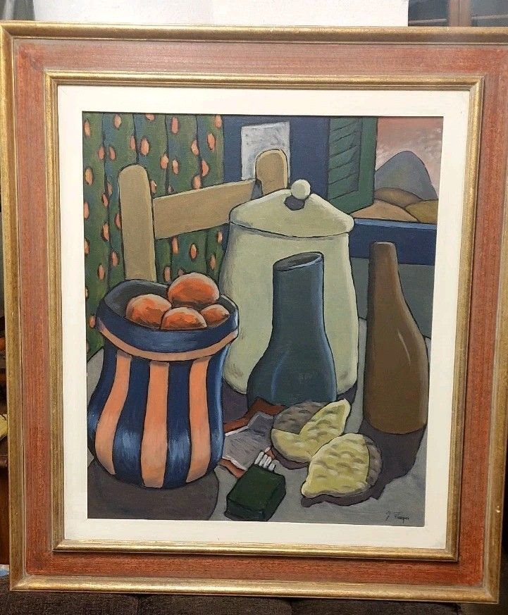 Dipinto Olio Su Tela  Prayer ( 1924 ) Natura Morta Con Cedri 70 X  60  Cm