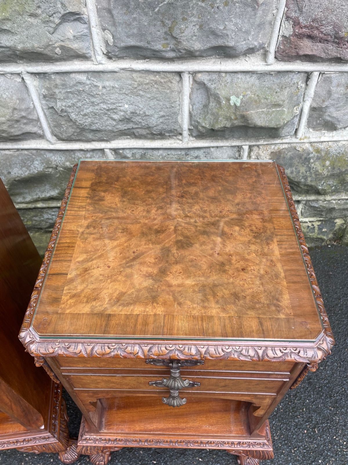 photo furniture Pair Antique Burr Walnut Bedside Cabinets