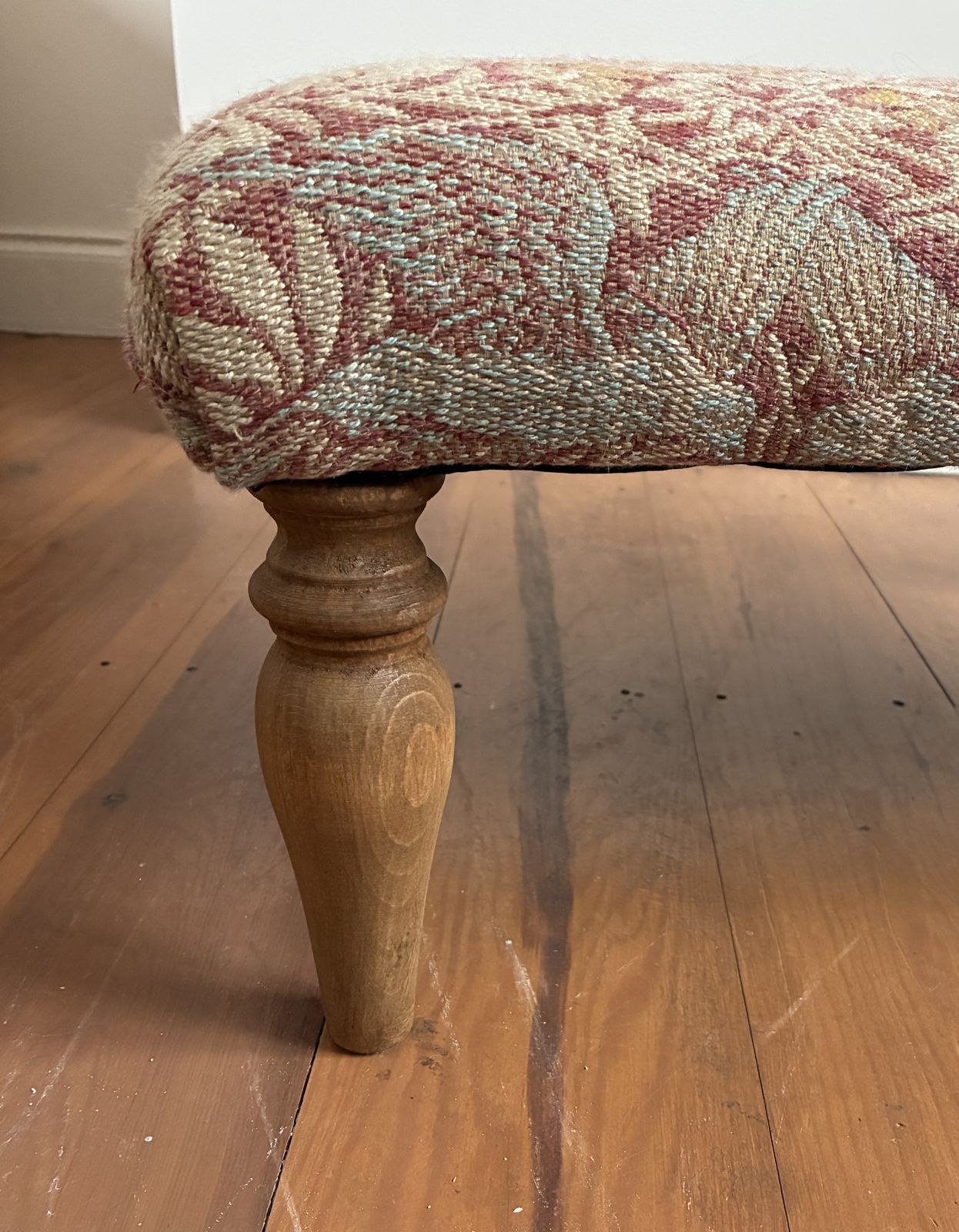 Footstool In William Morris Bird Weave Fabric With Turned Legs Free Delivery photo for sale