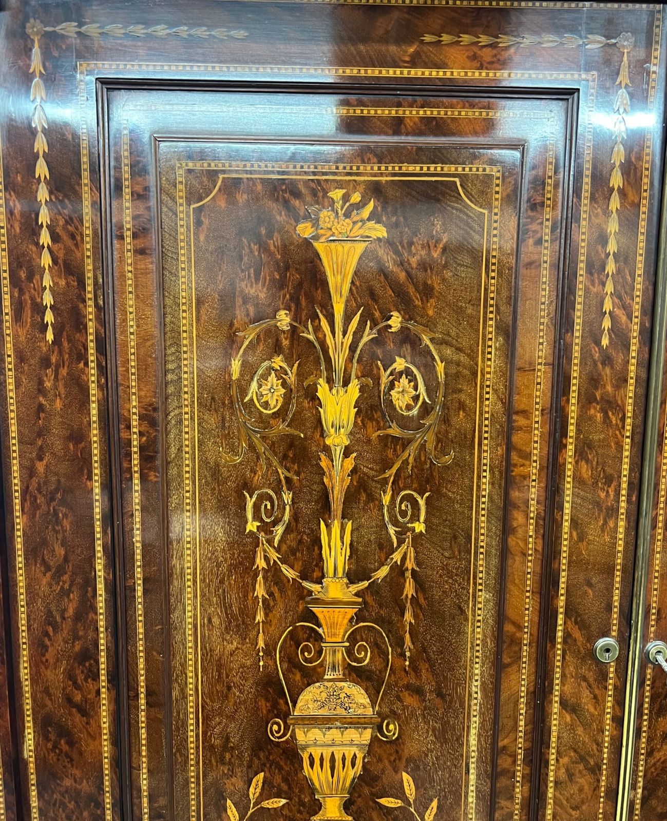 Stunning Antique Marquetry Inlaid Linen Press photo Furniture