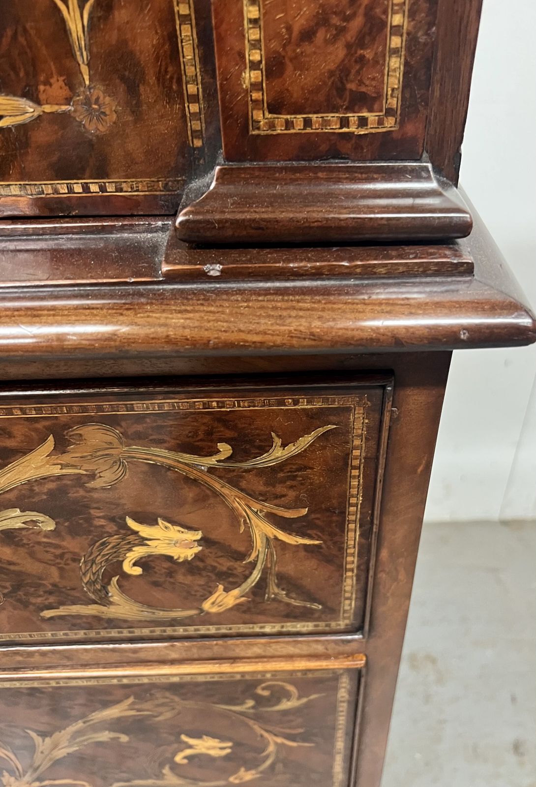 Stunning Antique Marquetry Inlaid Linen Press photo vintage