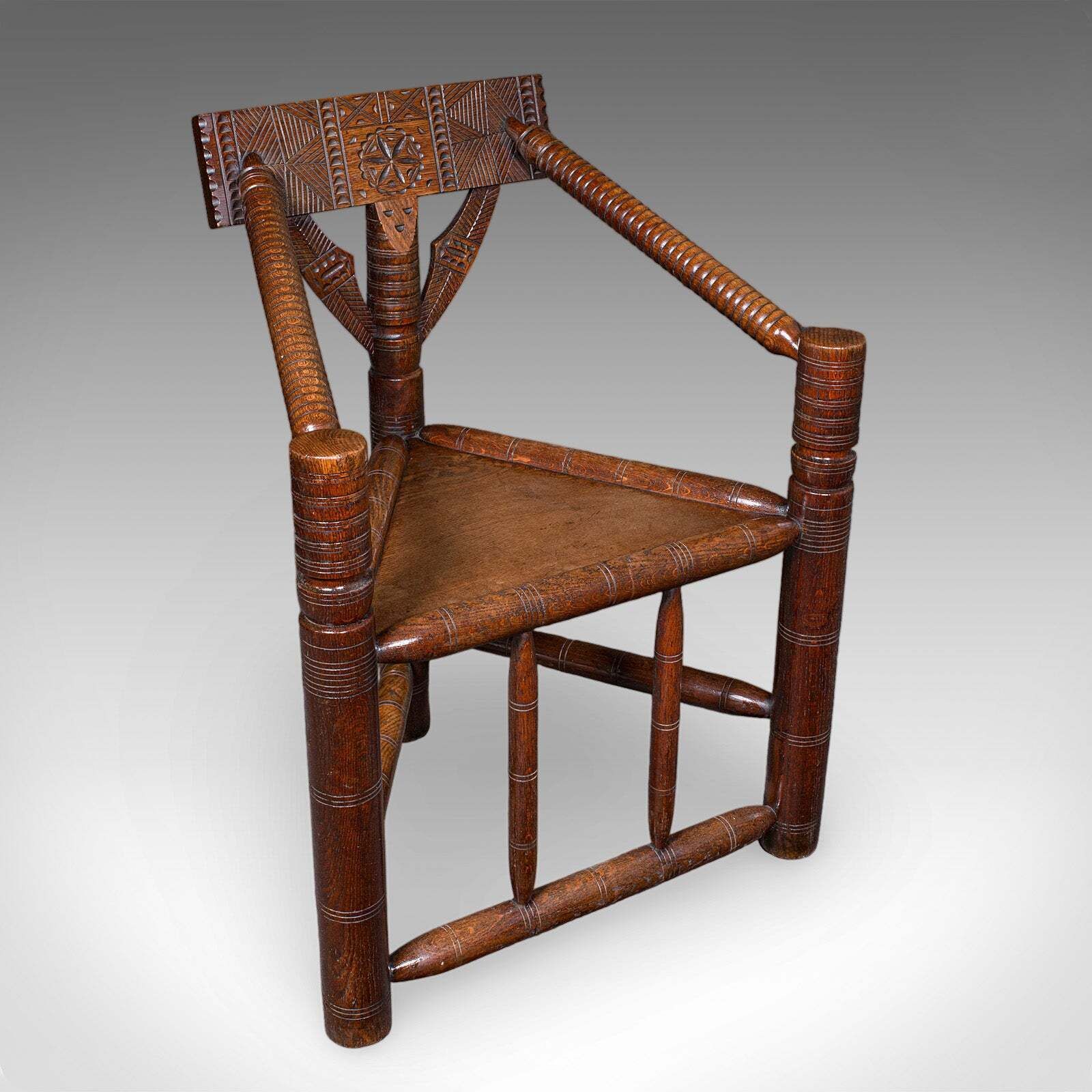 Antique Old Saxon Armchair, English, Oak, Turner's Chair, Elbow Seat, Victorian