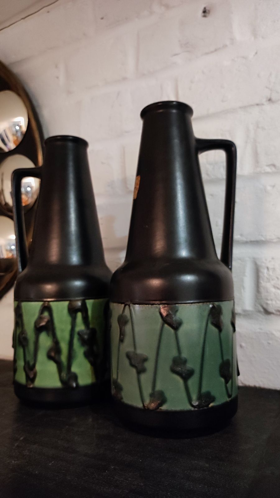photo vinterior Vintage Dümler Breiden Black And Green Vase Pair