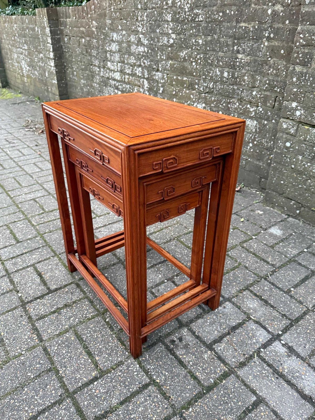 Vintage Chinese Style Nest Of Three Tables Hardwood Oriental Inspired Side Accent Tables photo 200.0
