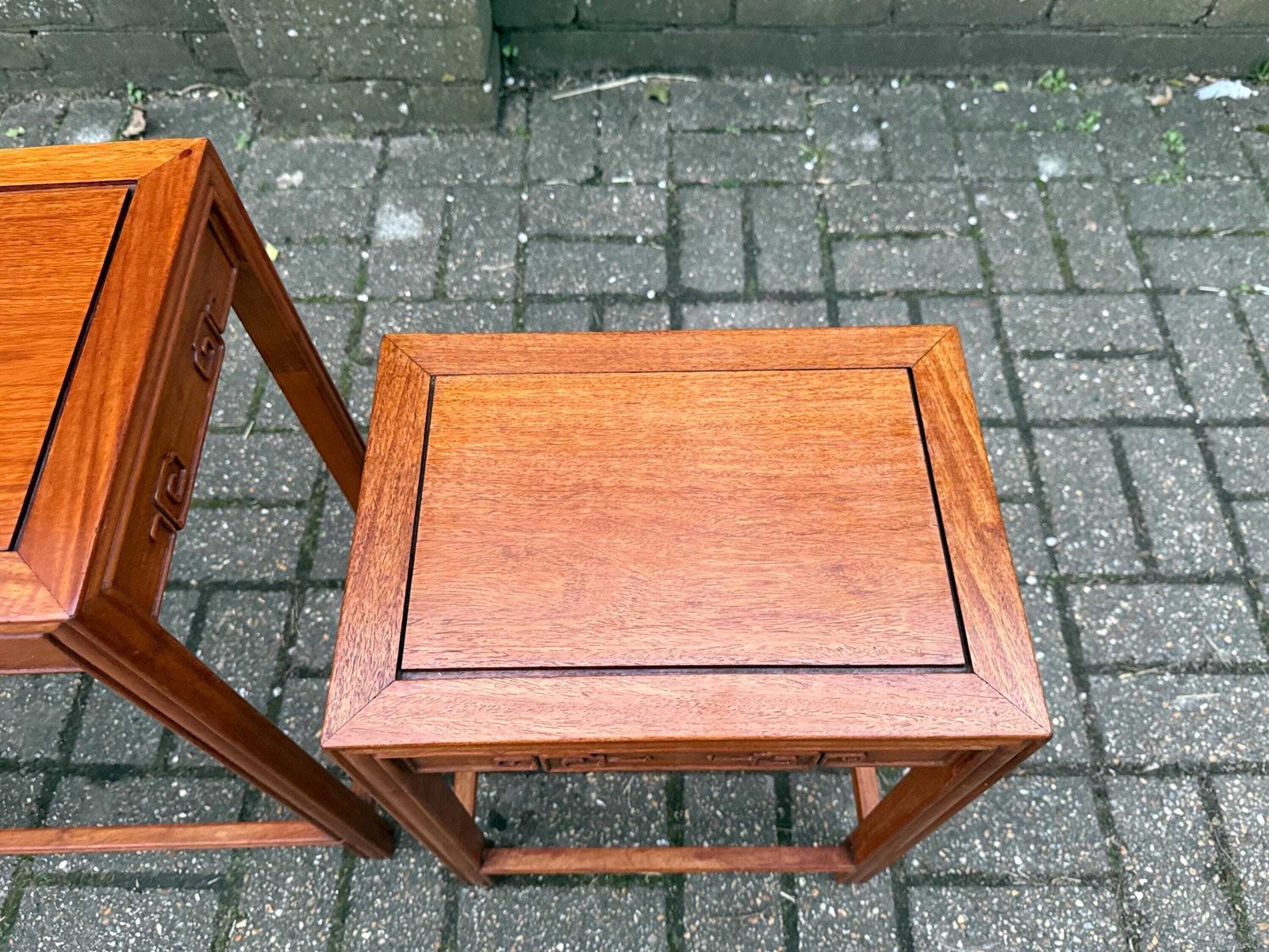 photo buy Vintage Chinese Style Nest Of Three Tables Hardwood Oriental Inspired Side Accent Tables