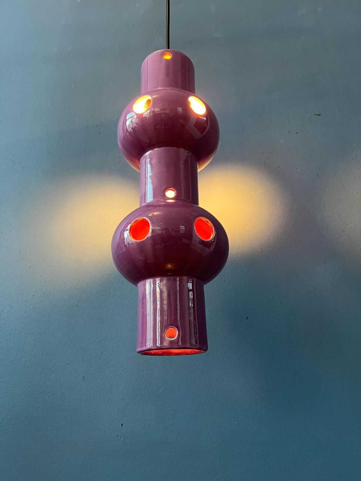 Vintage Roze Paarse Keramische Hanglamp, West Duitsland