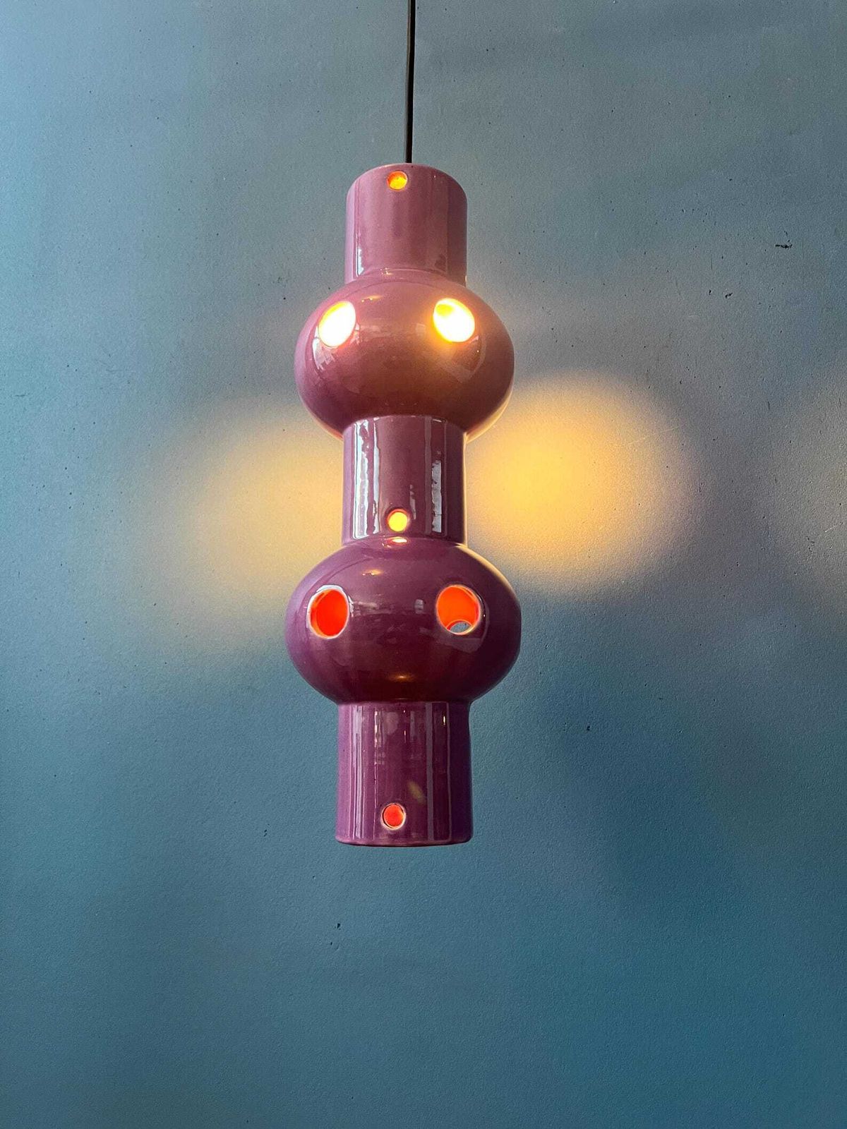 Vintage Roze Paarse Keramische Hanglamp, West Duitsland photo vinterior