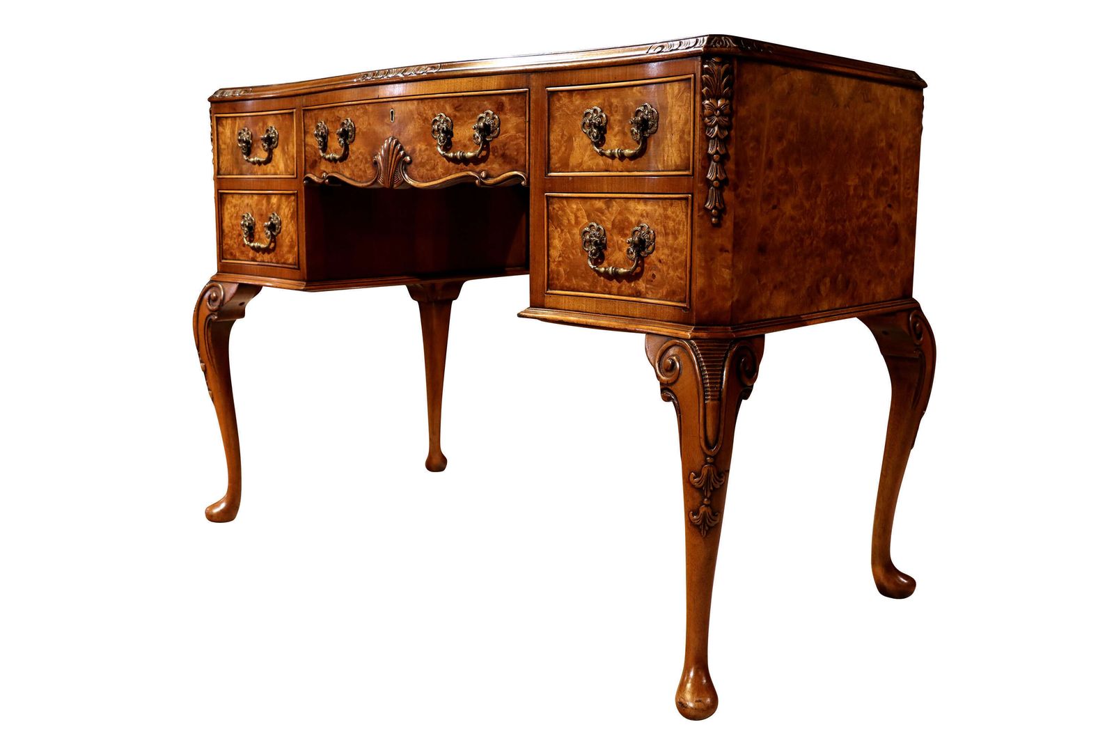 Antique Burr Walnut Ladies Writing Desk With Leather Top photo Furniture
