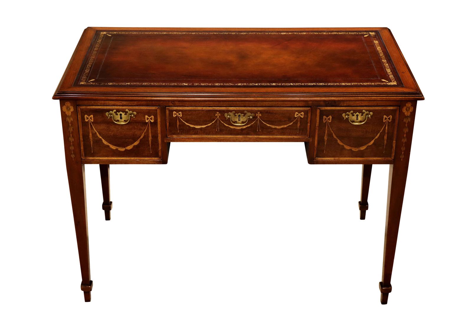 Early 19th Century Mahogany Inlaid Writing Table With Leather Top