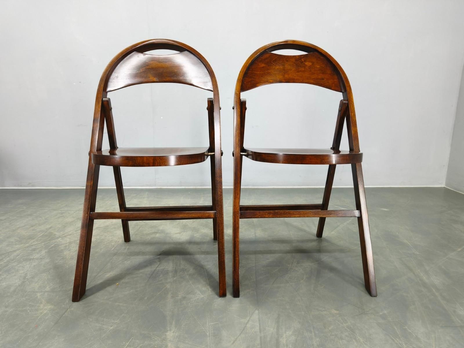 Pair Of Bauhaus Folding Chairs B751 By Ligna, Czechoslovakia 1930s photo for sale