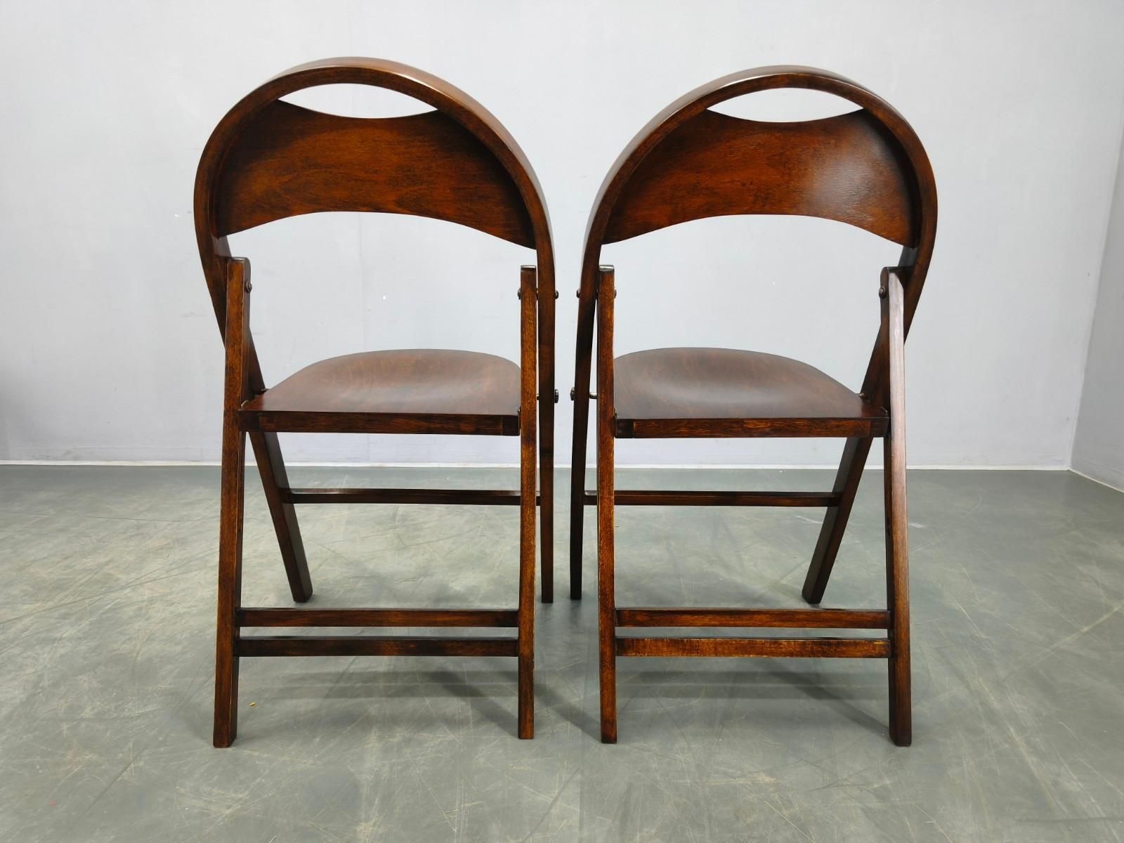 Pair Of Bauhaus Folding Chairs B751 By Ligna, Czechoslovakia 1930s photo vinterior