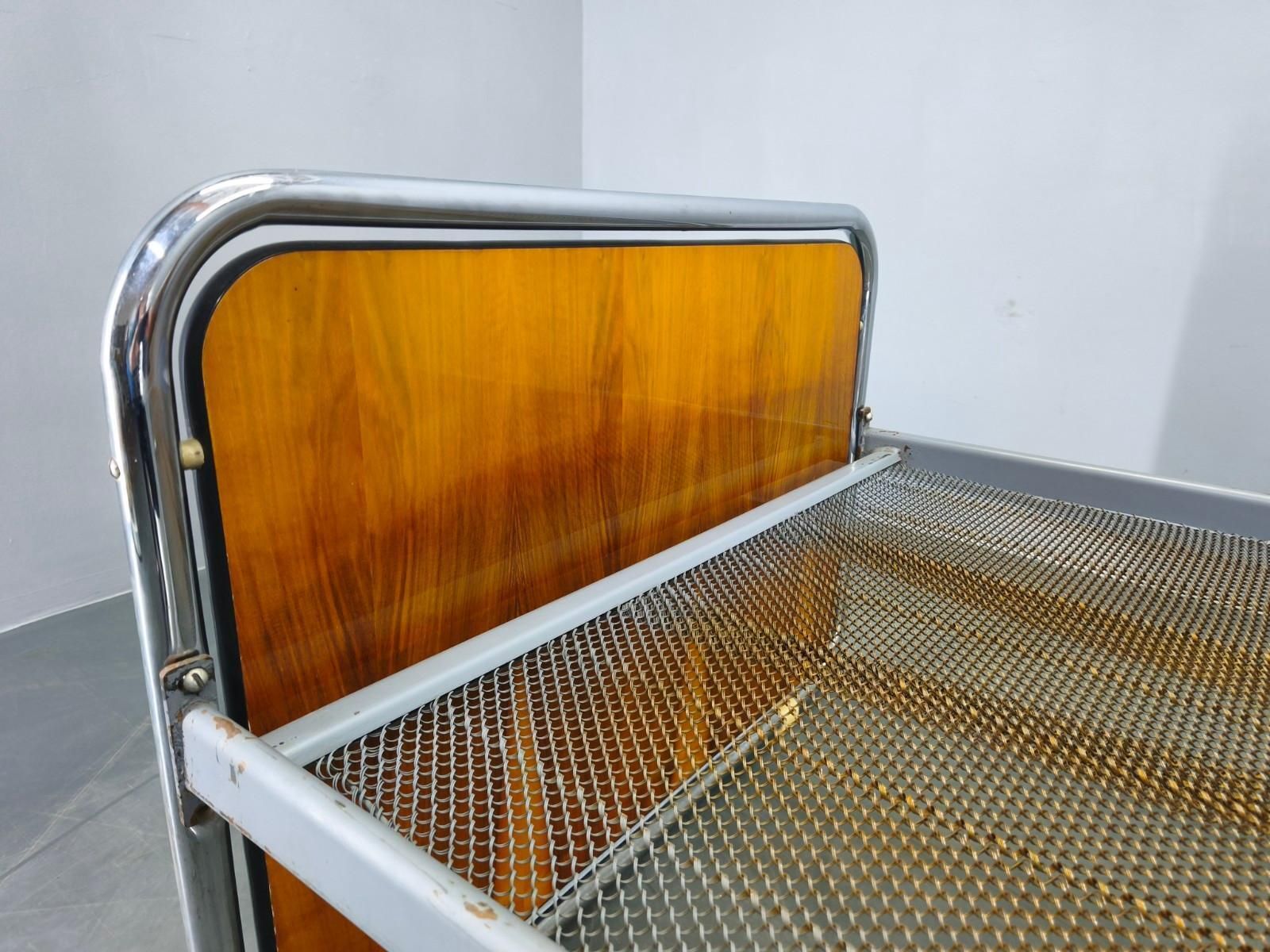 Bauhaus Tubular Steel Bed With Walnut Veneer Panels, 1930s photo buy