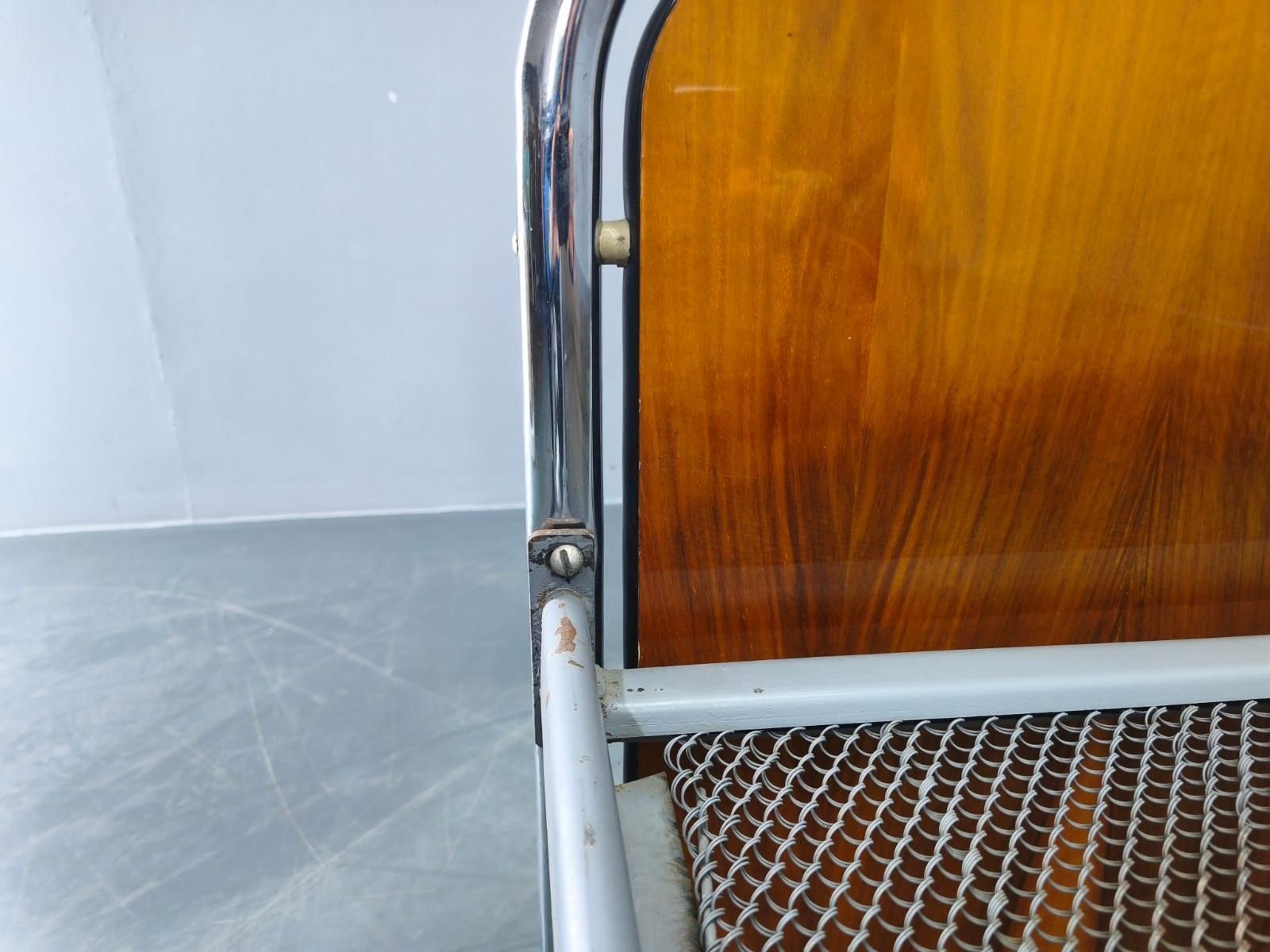 Bauhaus Tubular Steel Bed With Walnut Veneer Panels, 1930s photo vintage