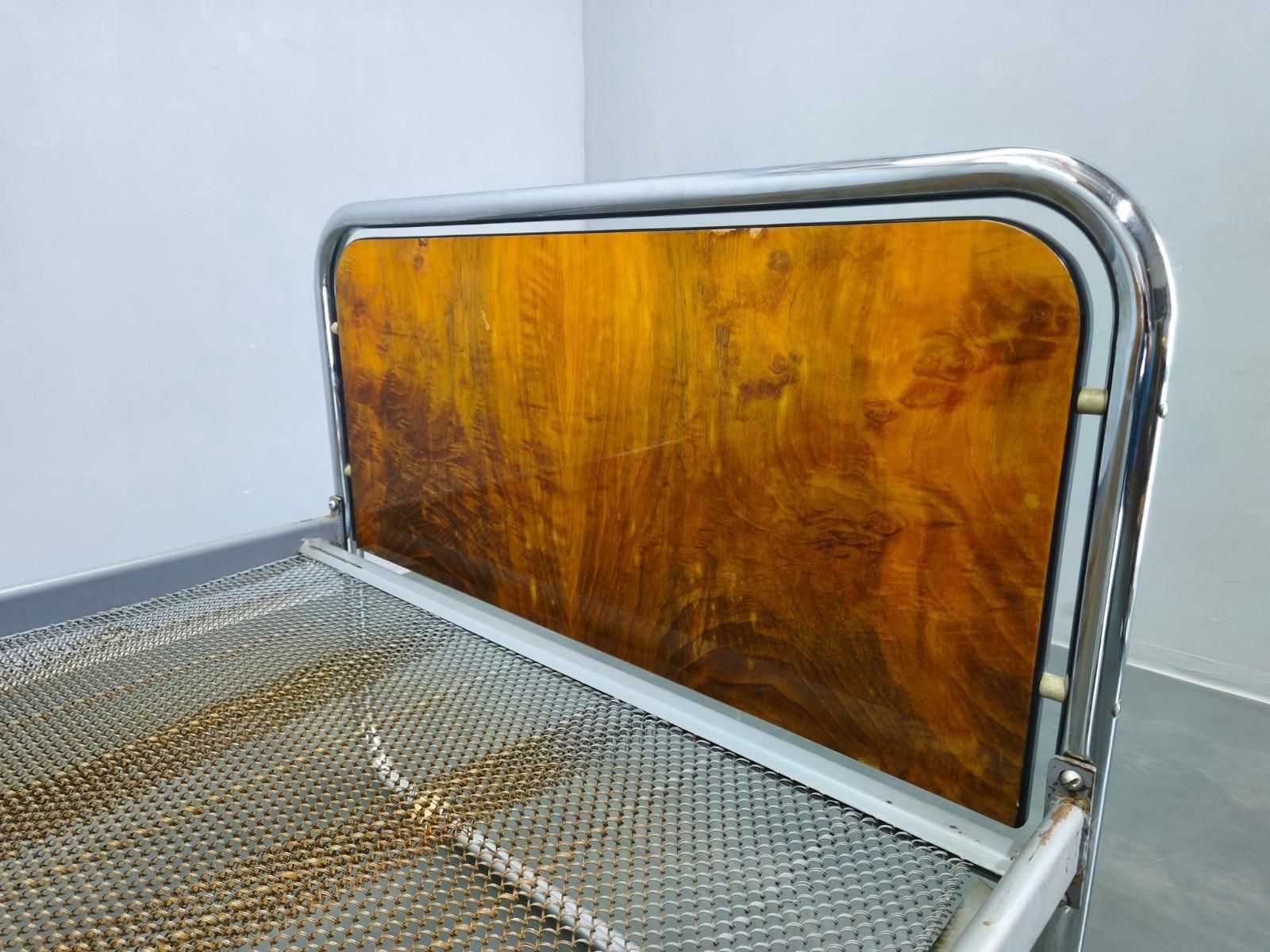 photo for sale Bauhaus Tubular Steel Bed With Walnut Veneer Panels, 1930s