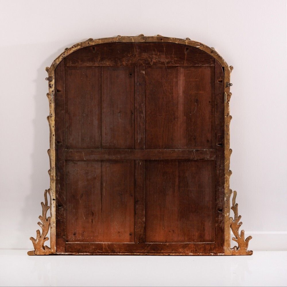 Large 19th Century Giltwood Faux Bois Overmantel Mirror With Original Mercury Glass Plate photo vintage