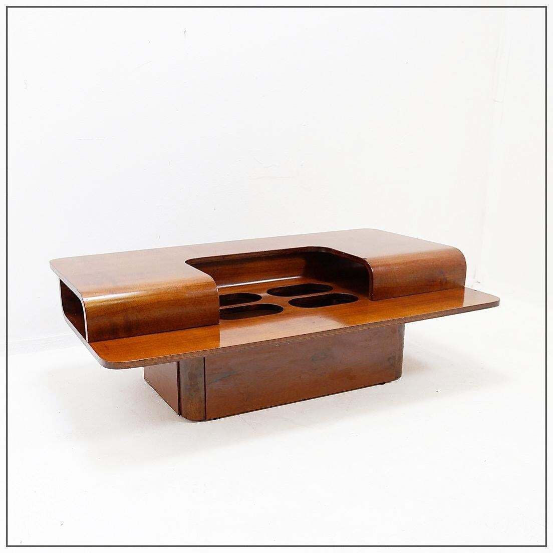 1970s Vintage Italian Coffee Table With Bar Compartment, Mid Century photo vintage