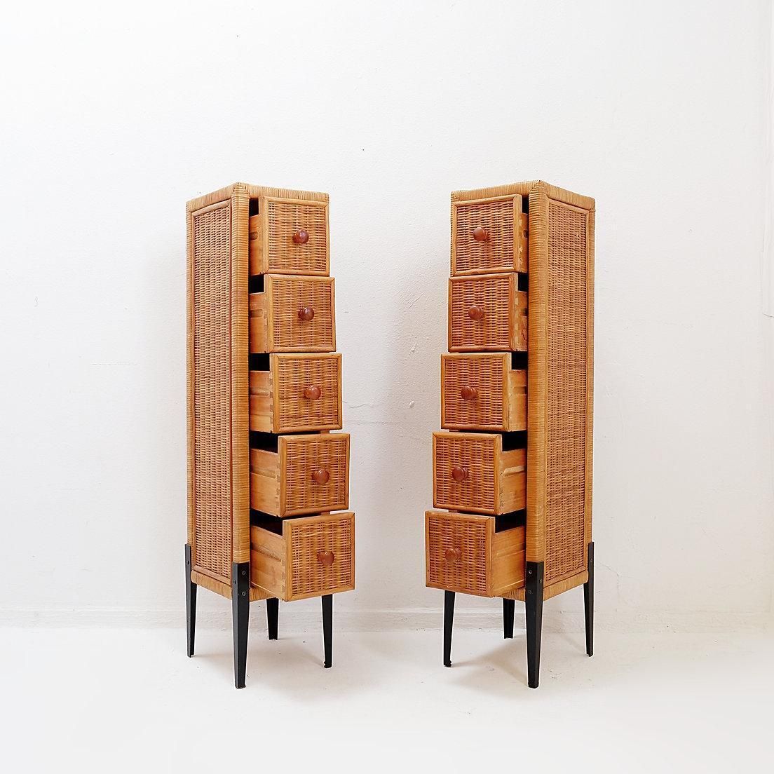 Pair Of Small Vintage Five Drawer Chests Of Drawers photo for sale