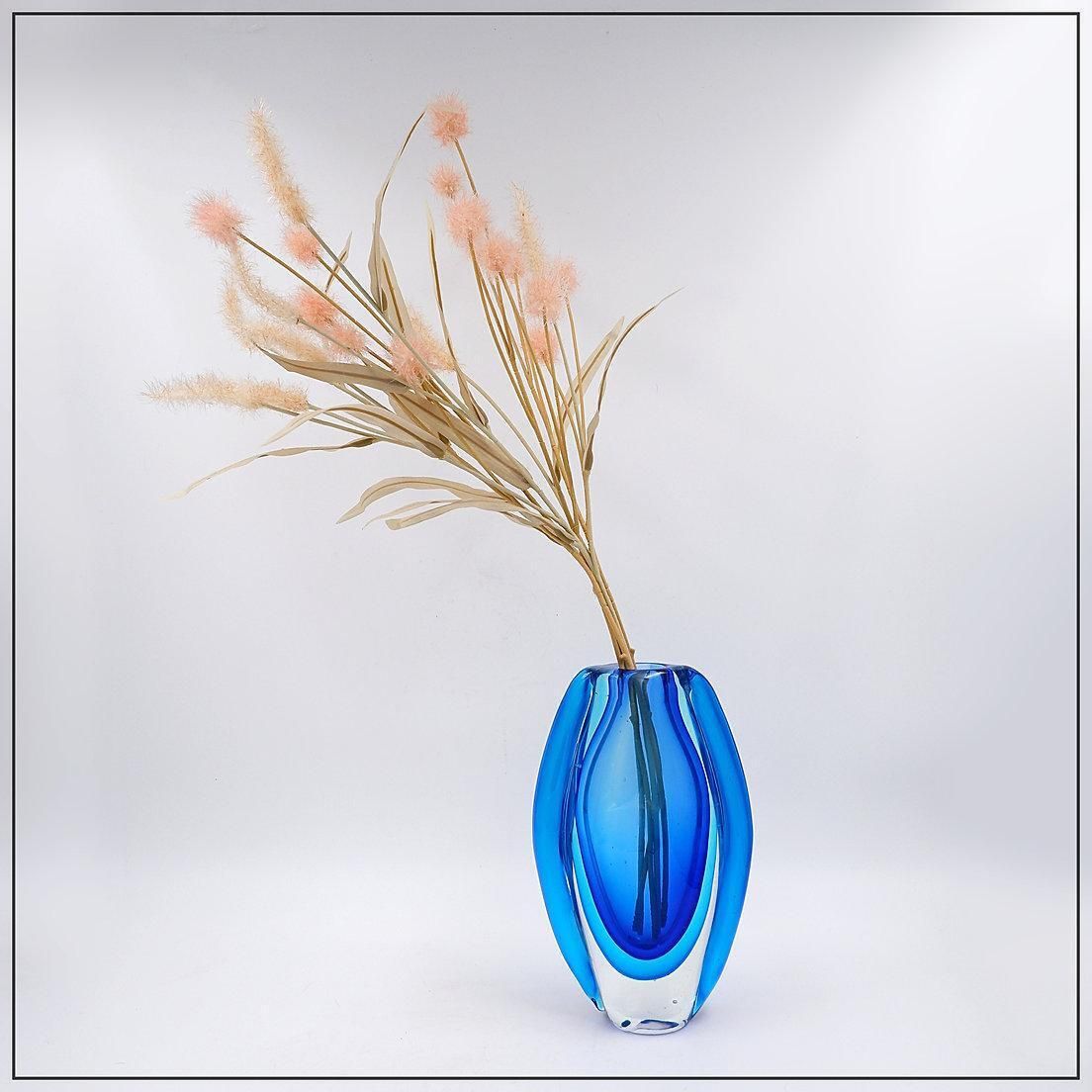 Oval Glass Vase In Shades Of Blue, In The Style Of Sommerso photo furniture