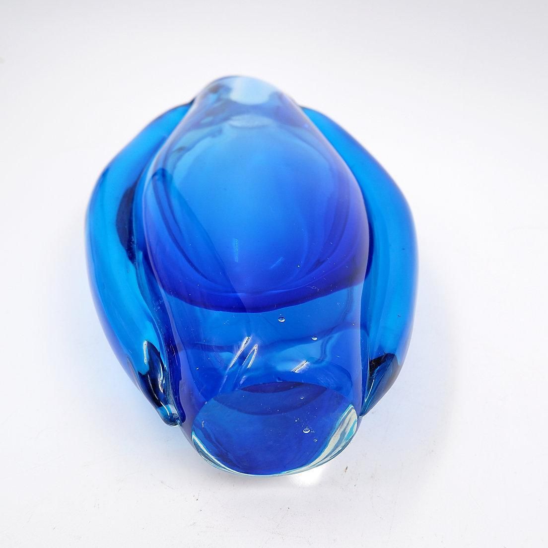 Home Decor Oval Glass Vase In Shades Of Blue, In The Style Of Sommerso photo
