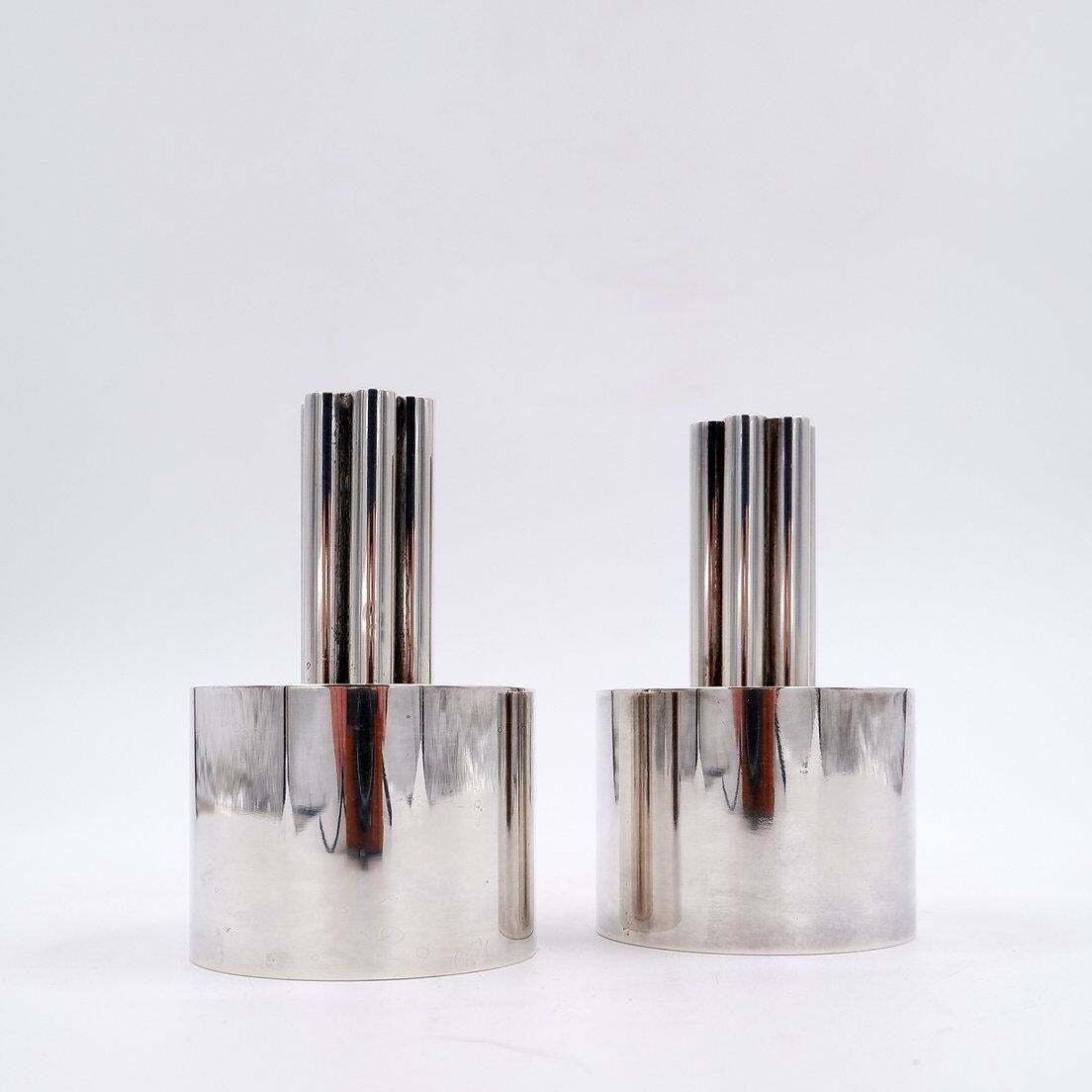 Home Decor Vintage Italian Silver Plated Multi Tube Candlesticks, 6.5cm Diameter photo