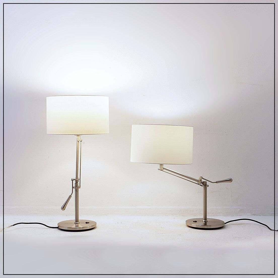 Pair Of Brushed Steel Table Lamps With Adjustable Rake   United Kingdom photo 941.0