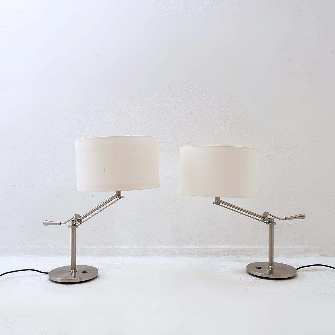 Lighting Pair Of Brushed Steel Table Lamps With Adjustable Rake   United Kingdom photo
