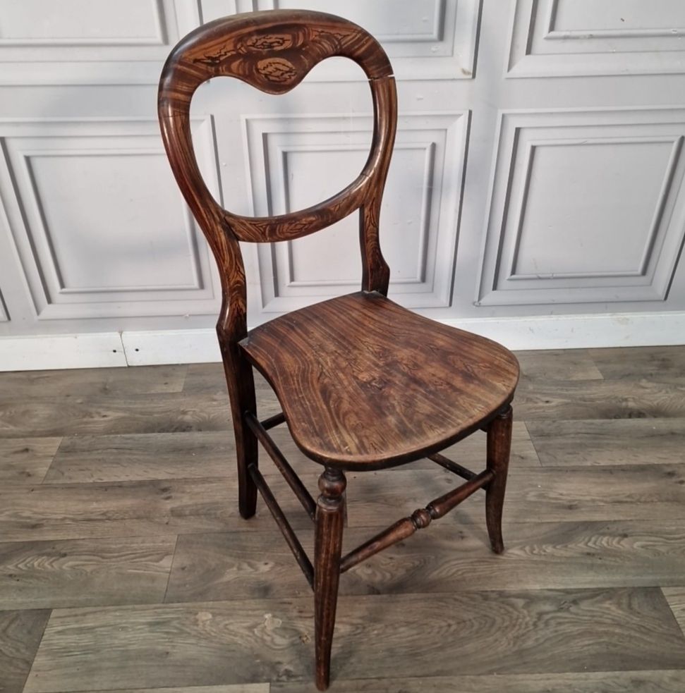 Antique Balloon Back Chair Victorian Solid Wood Bedroom Hall Seat Vintage photo furniture