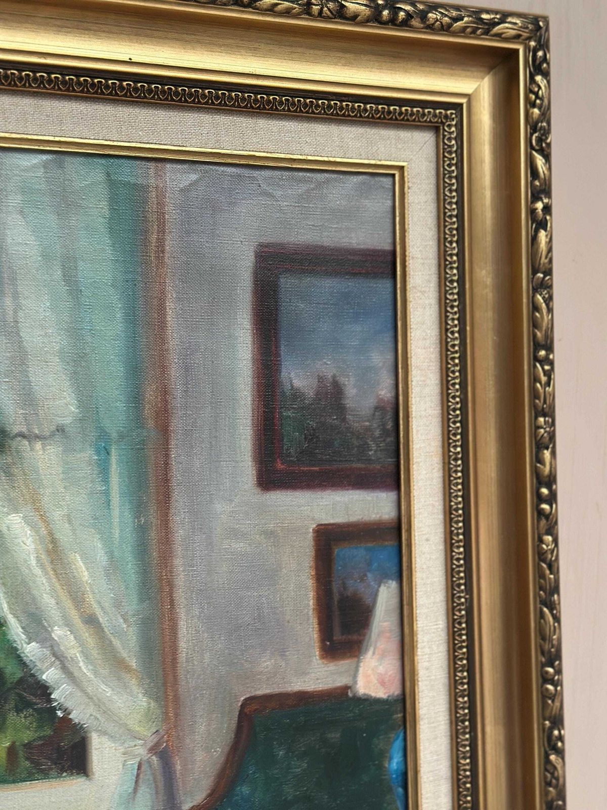 Art Original Mid‑Century Norwegian Oil On Canvas – “Woman At Piano” By Inger Bo – Vintage  & Framed – 75 × 84 Cm (29.5" × 33.1") photo